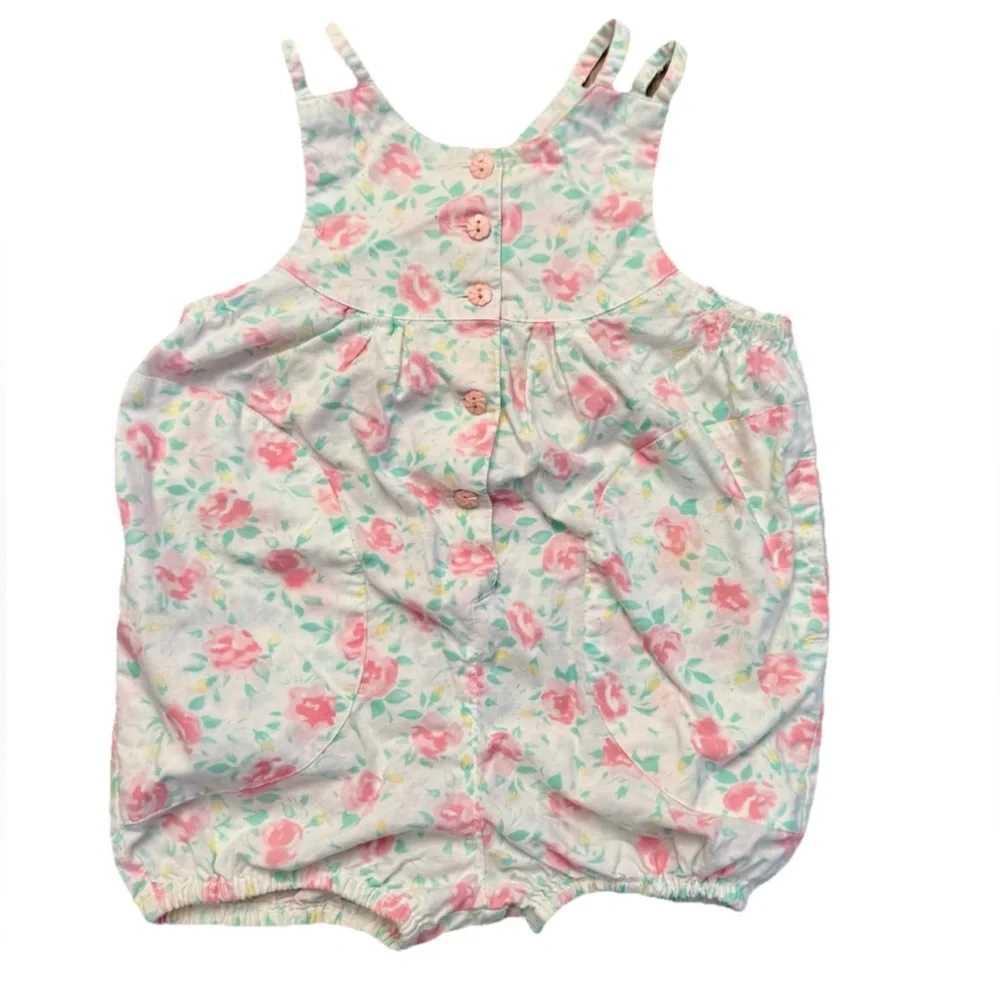 Mine Alone Floral Pastel Toddler Cotton Vintage 80s Romper With Pockets, 4T, EUC